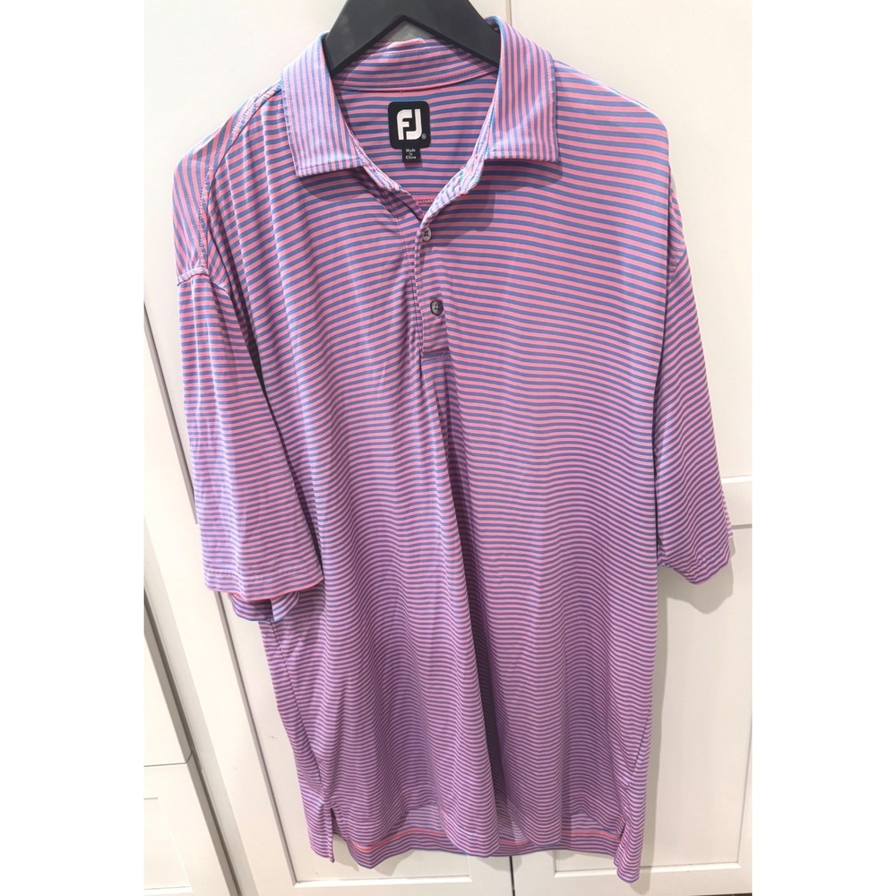 FootJoy Mens XL Pink Blue Striped Golf Polo Shirt Ridgewood Country Club Logo